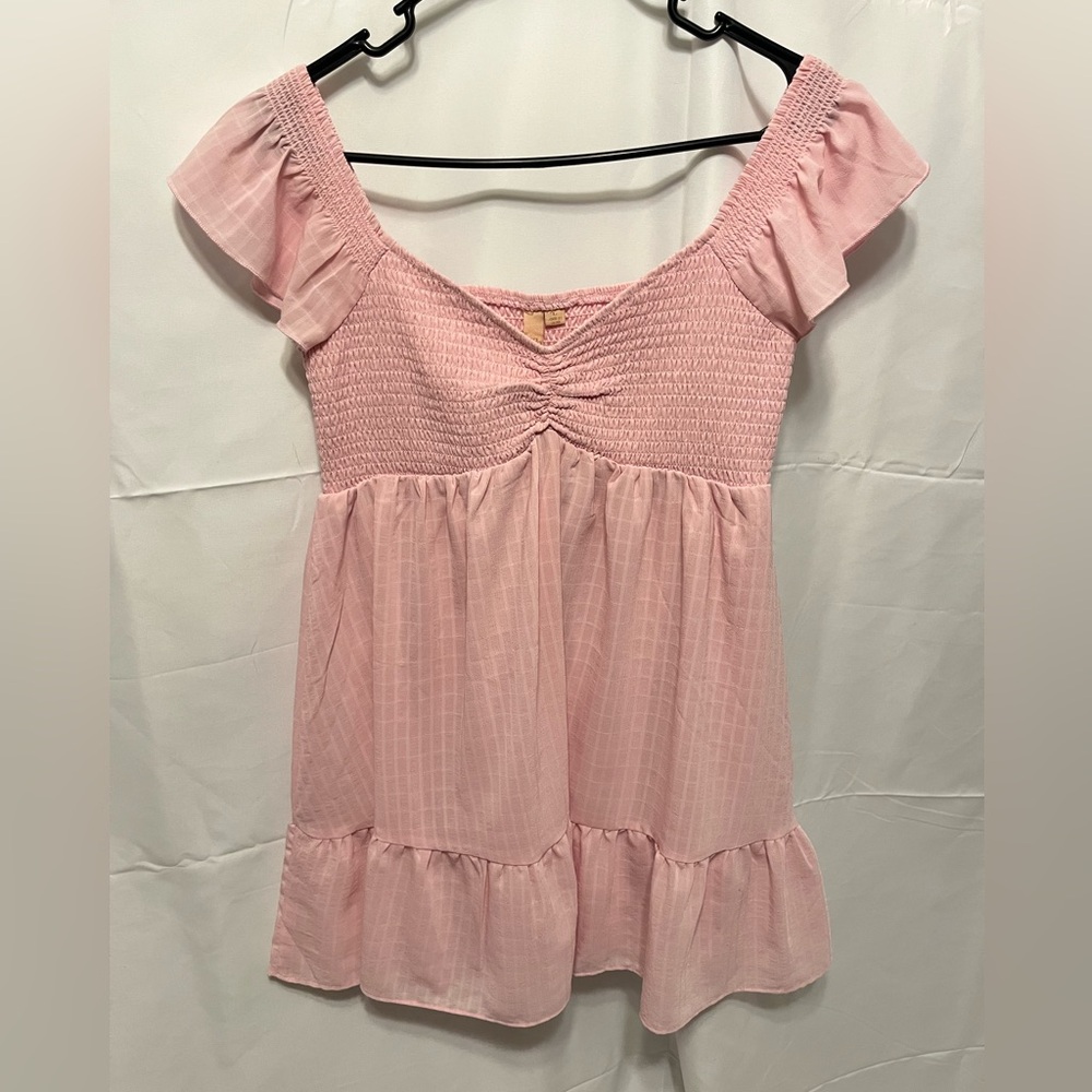 Pink Smocked Ruffle Sleeve Mini Dress